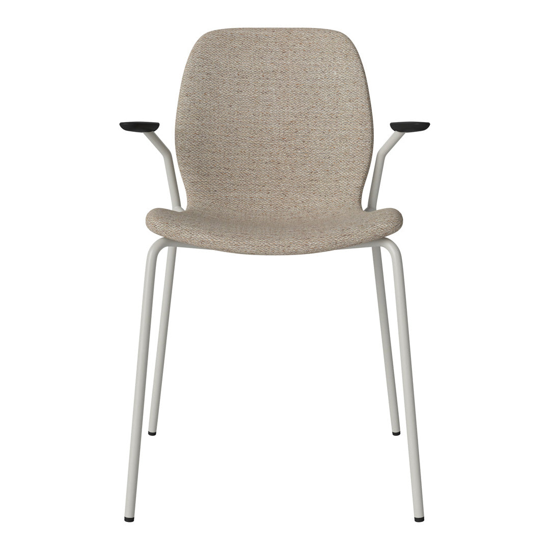 Chaise de salle à manger Seed avec accoudoirs ouverts - Rembourrée - Base en acier, laquée grise