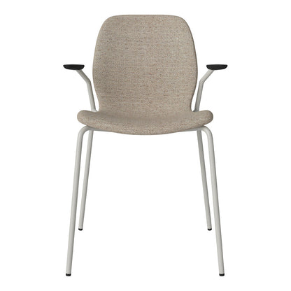 Chaise de salle à manger Seed avec accoudoirs ouverts - Rembourrée - Base en acier, laquée grise