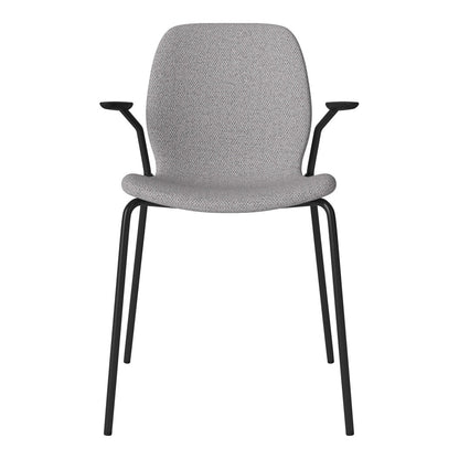Chaise de salle à manger Seed avec accoudoirs ouverts - Rembourrée - Base en acier, laquée noire