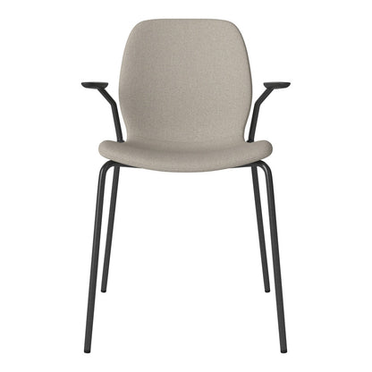 Chaise de salle à manger Seed avec accoudoirs ouverts - Rembourrée - Base en acier, laquée noire