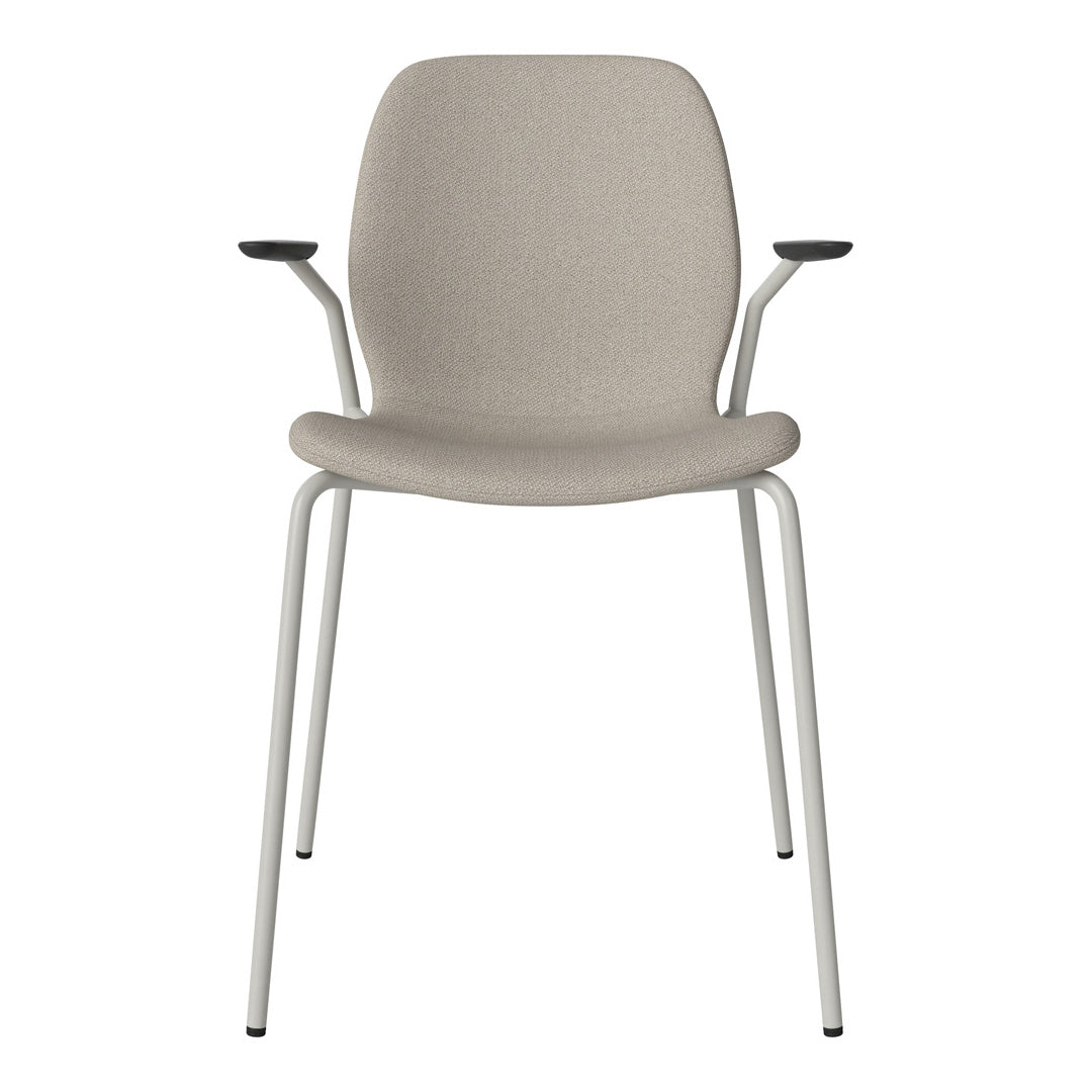 Chaise de salle à manger Seed avec accoudoirs ouverts - Rembourrée - Base en acier, laquée grise