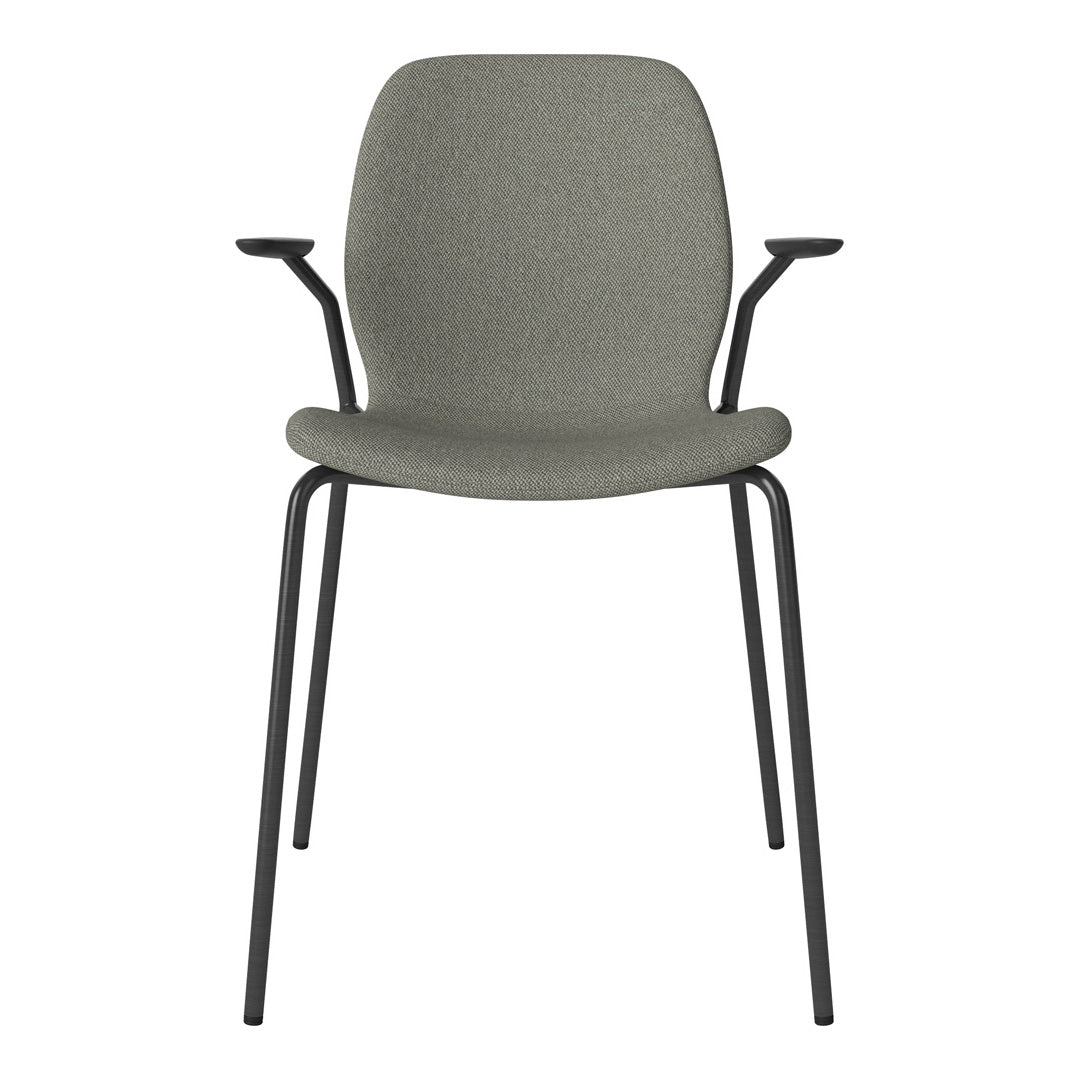 Chaise de salle à manger Seed avec accoudoirs ouverts - Rembourrée - Base en acier, laquée noire