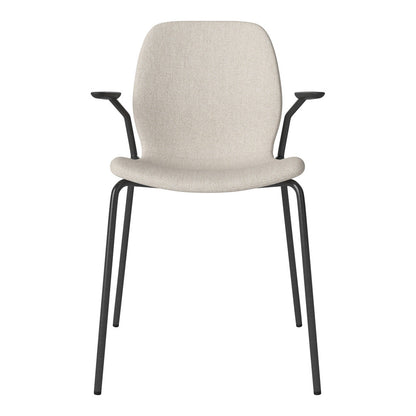 Chaise de salle à manger Seed avec accoudoirs ouverts - Rembourrée - Base en acier, laquée noire
