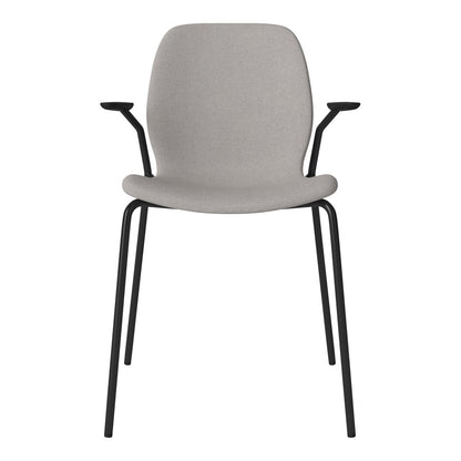 Chaise de salle à manger Seed avec accoudoirs ouverts - Rembourrée - Base en acier, laquée noire