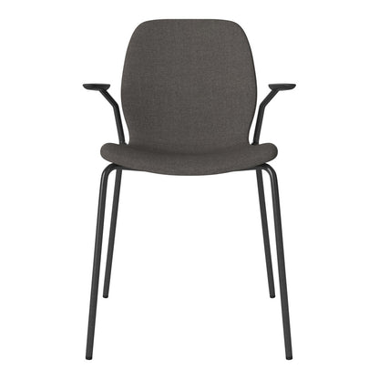 Chaise de salle à manger Seed avec accoudoirs ouverts - Rembourrée - Base en acier, laquée noire