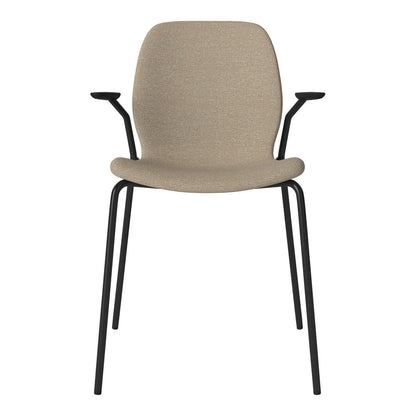 Chaise de salle à manger Seed avec accoudoirs ouverts - Rembourrée - Base en acier, laquée noire