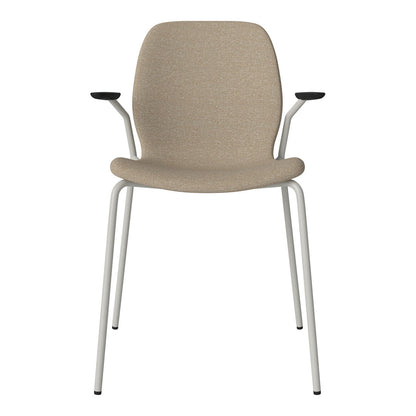 Chaise de salle à manger Seed avec accoudoirs ouverts - Rembourrée - Base en acier, laquée grise