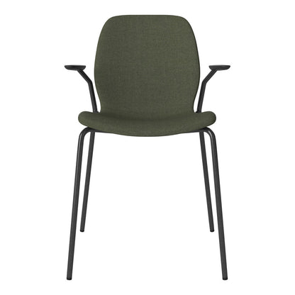 Chaise de salle à manger Seed avec accoudoirs ouverts - Rembourrée - Base en acier, laquée noire