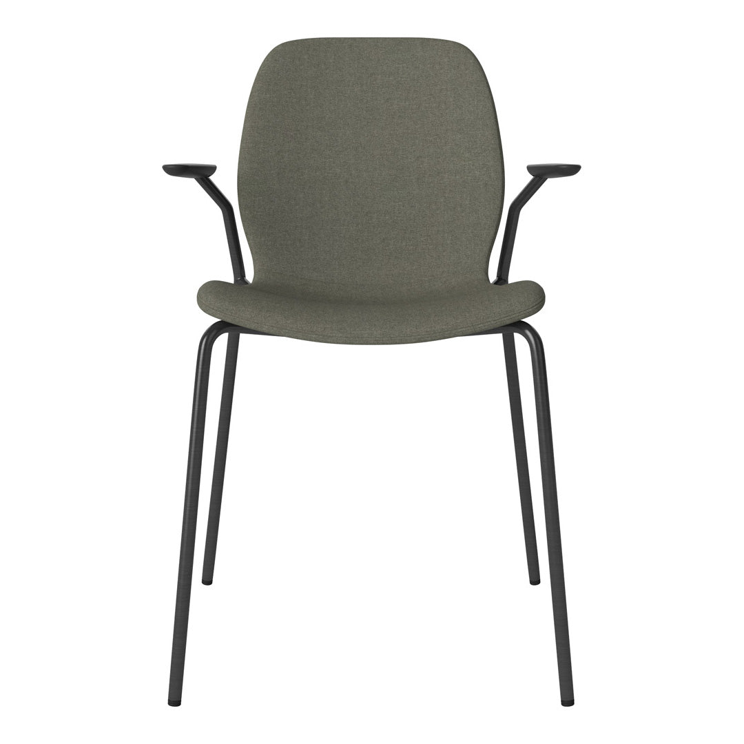 Chaise de salle à manger Seed avec accoudoirs ouverts - Rembourrée - Base en acier, laquée noire