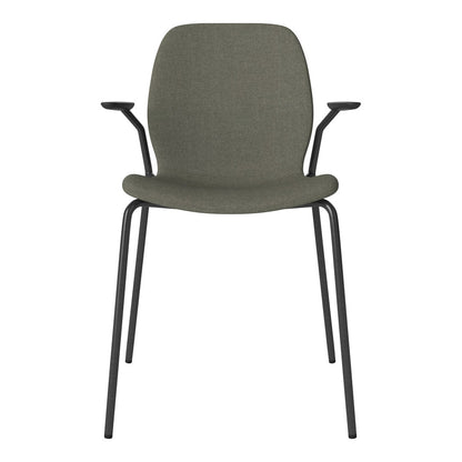 Chaise de salle à manger Seed avec accoudoirs ouverts - Rembourrée - Base en acier, laquée noire