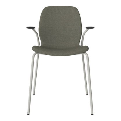 Chaise de salle à manger Seed avec accoudoirs ouverts - Rembourrée - Base en acier, laquée grise