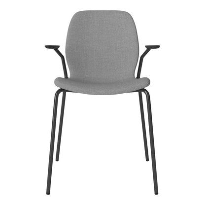 Chaise de salle à manger Seed avec accoudoirs ouverts - Rembourrée - Base en acier, laquée noire