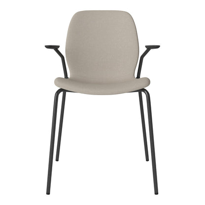 Chaise de salle à manger Seed avec accoudoirs ouverts - Rembourrée - Base en acier, laquée noire