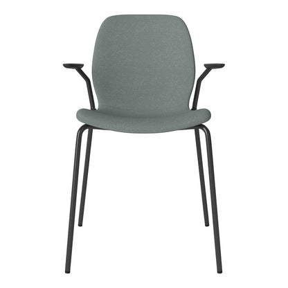 Chaise de salle à manger Seed avec accoudoirs ouverts - Rembourrée - Base en acier, laquée noire
